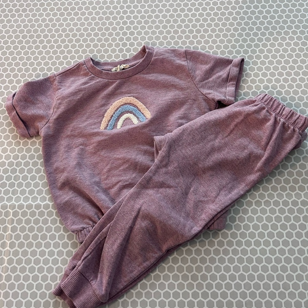 Jessica Simpson Heathered Pink Toddler Pants Set with a Rainbow     Size 3T